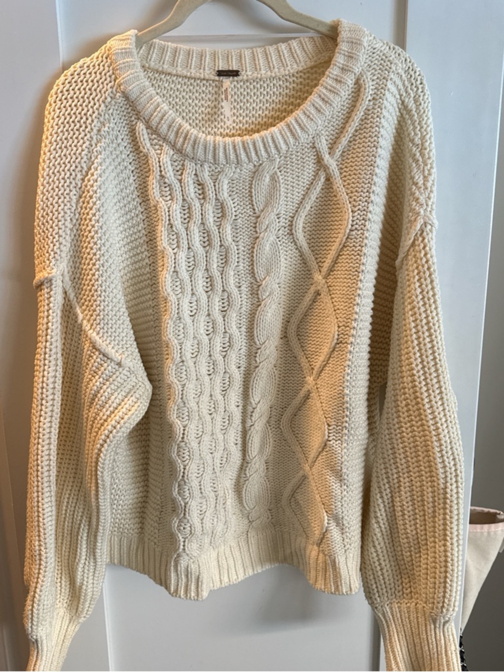 Free People Cream Cable Knit Scoop Sweater